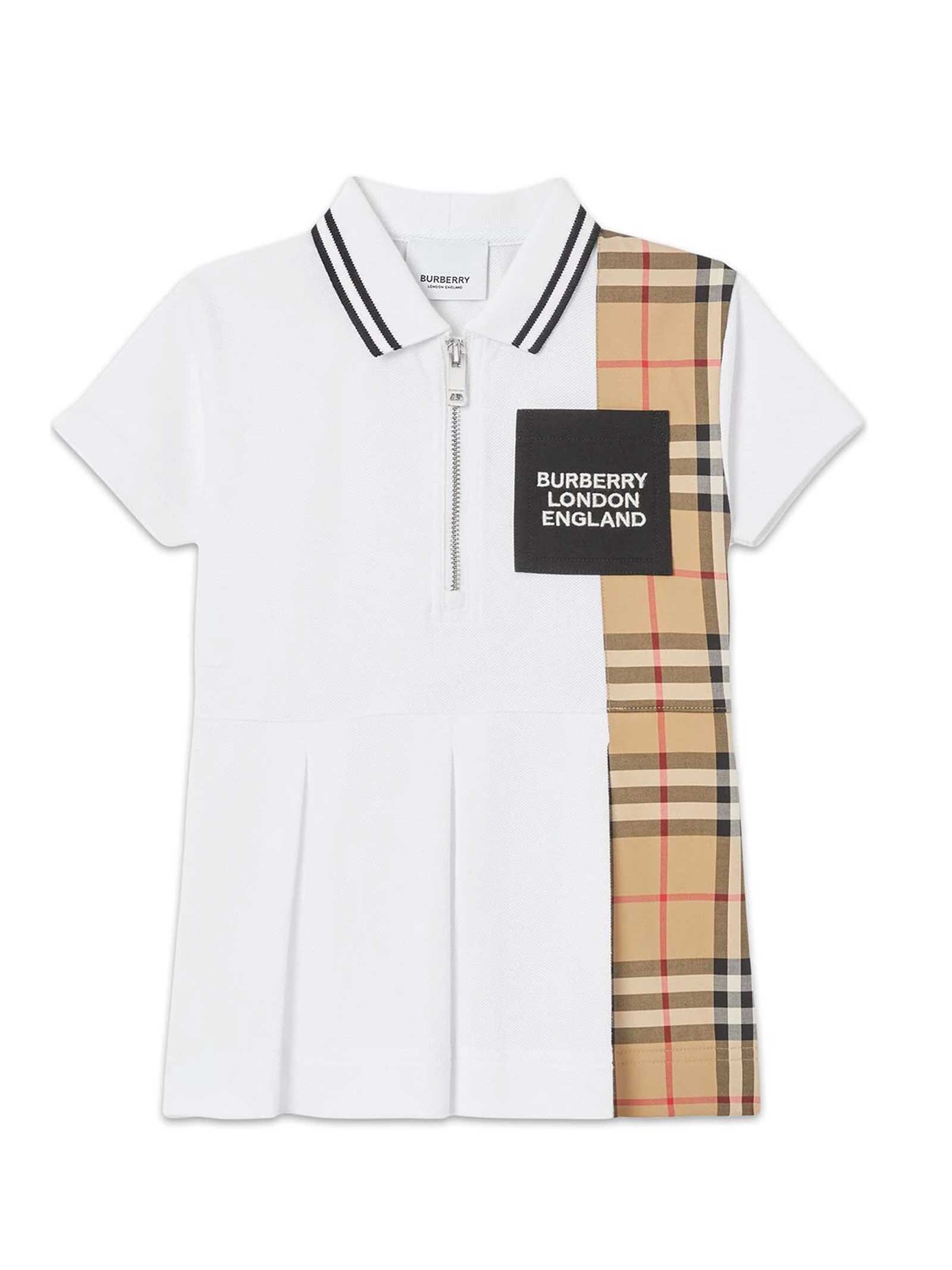 BURBERRY WHITE DRESS WITH CHECK INSERT