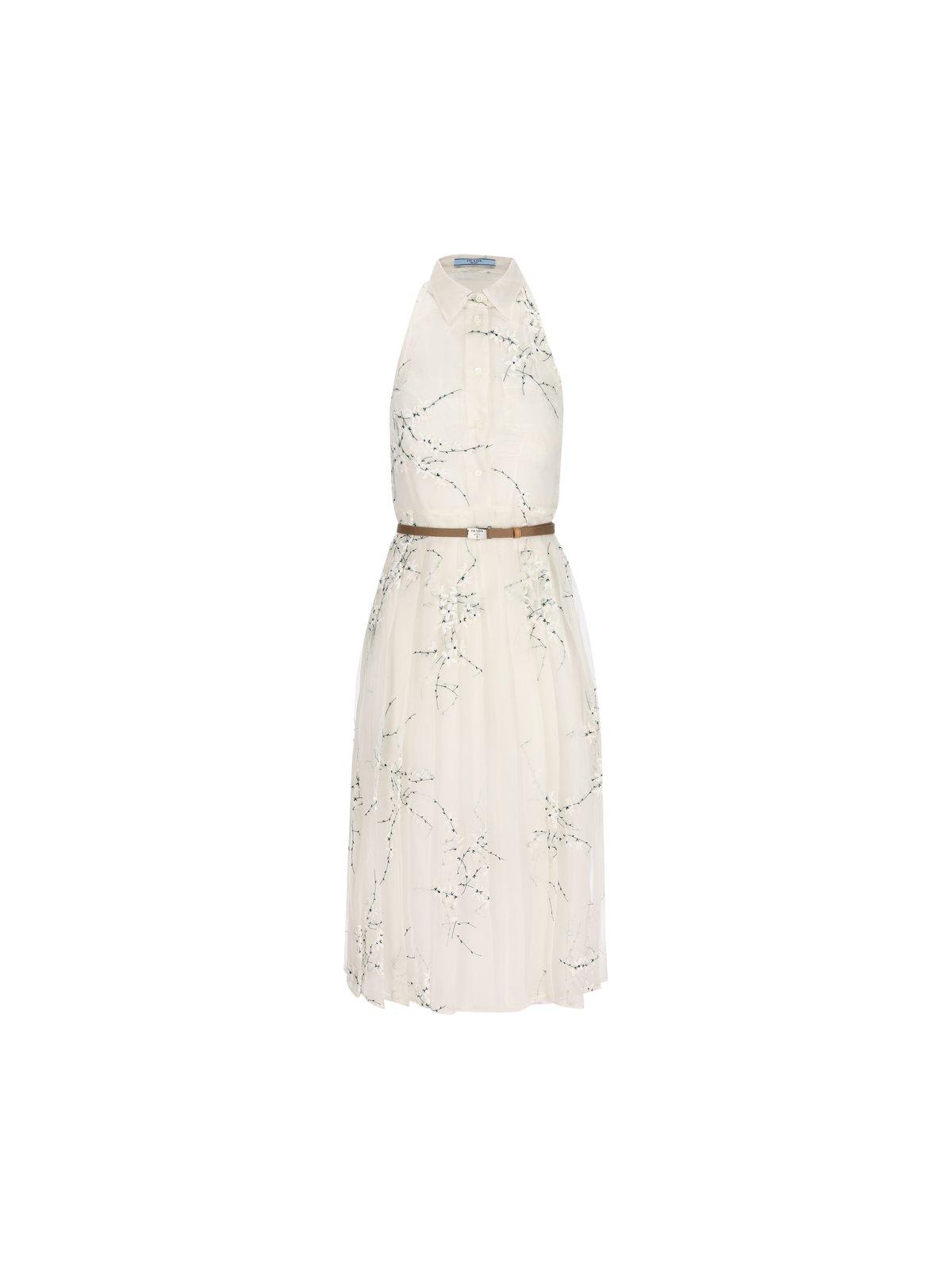 Shop Prada Sleeveless Belted Midi Shirt Dress In Bianco