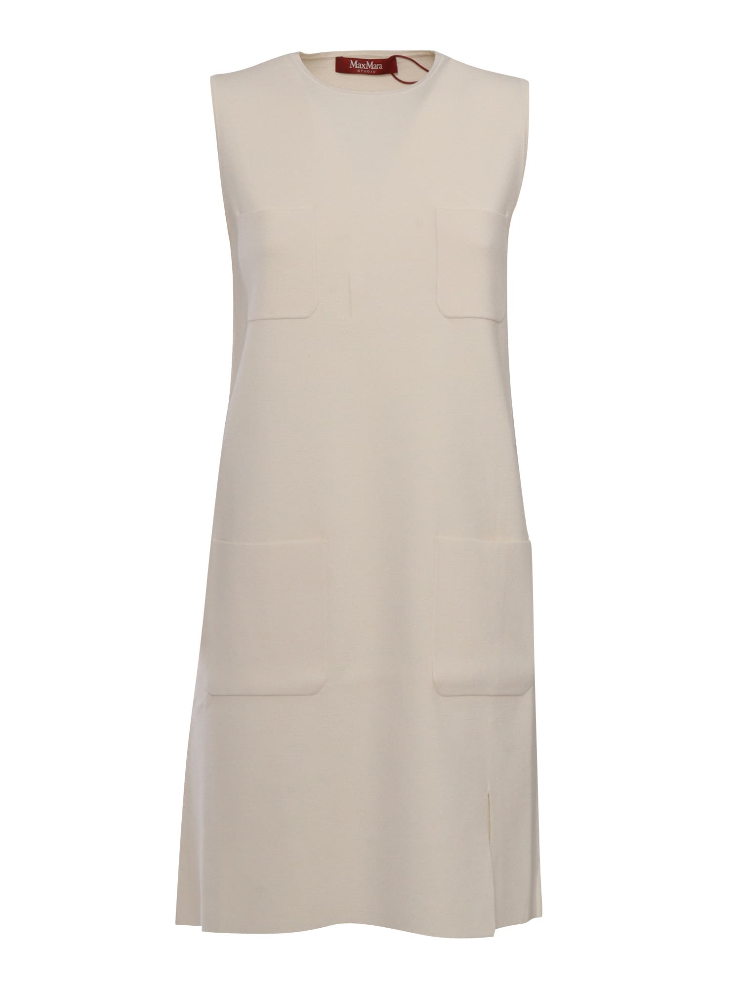 Max Mara Studio Crewneck Sleeveless Midi Dress In White