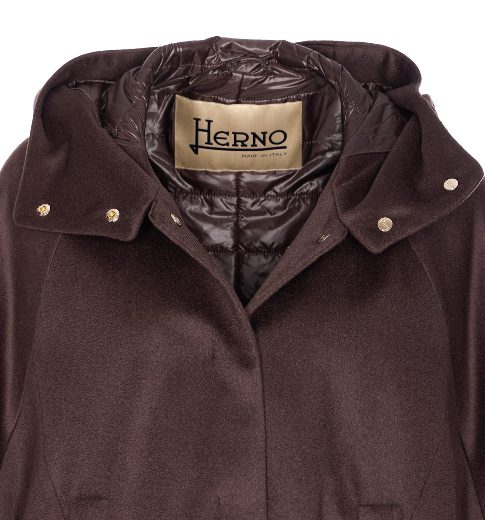 Herno Women Hood In Pure Cashmere And Ultralight Nylon In Brown