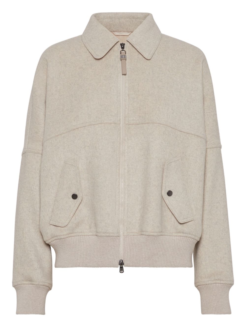 Brunello Cucinelli Double Fabric Bomber Jacket In Neutral