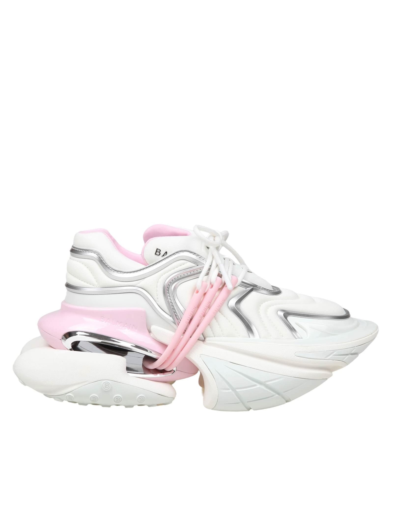 Shop Balmain Unicorn Wave Sneakers In White And Pink Neoprene In Rose/blanc