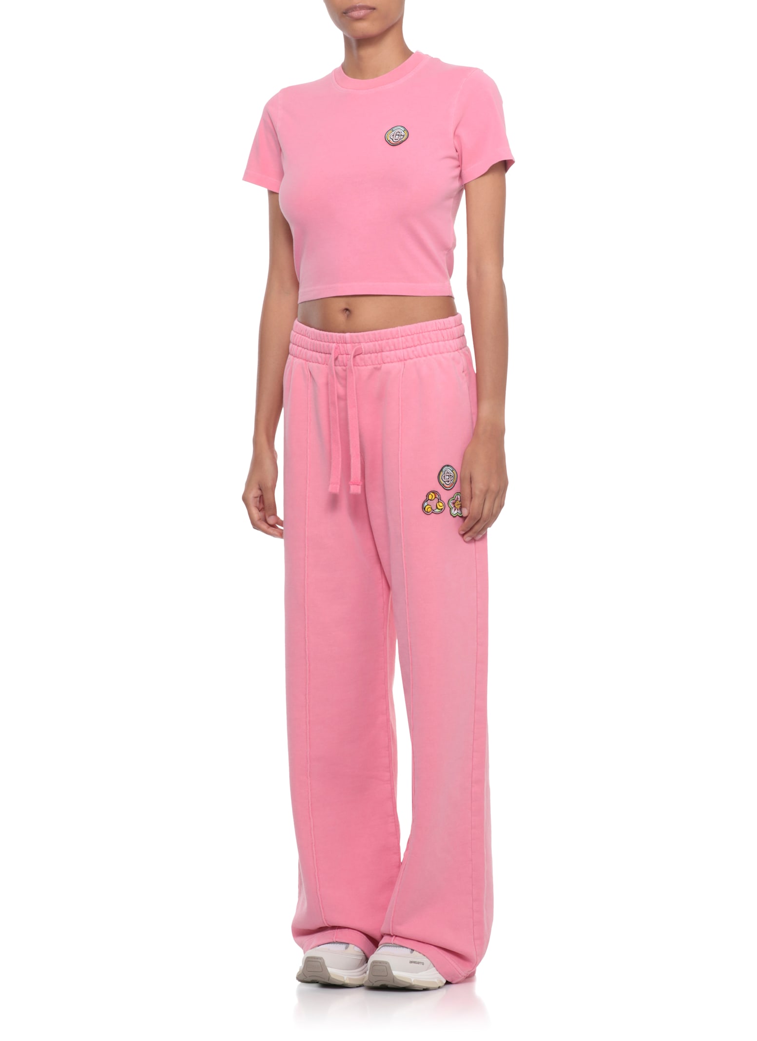 Casablanca Cropped Cotton T-shirt Embroidered Logo In Pink