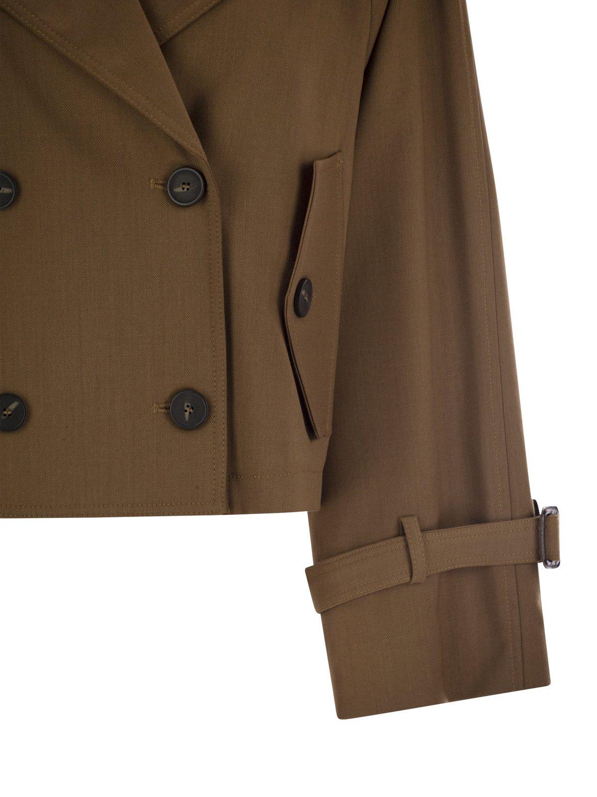 Shop Weekend Max Mara Double-breasted Long-sleeved Coat In Brown