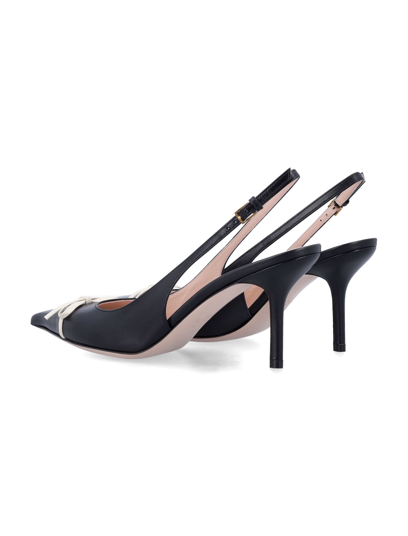 Valentino Garavani Leather Slingback With Patent Leather Toe In Black Ivory