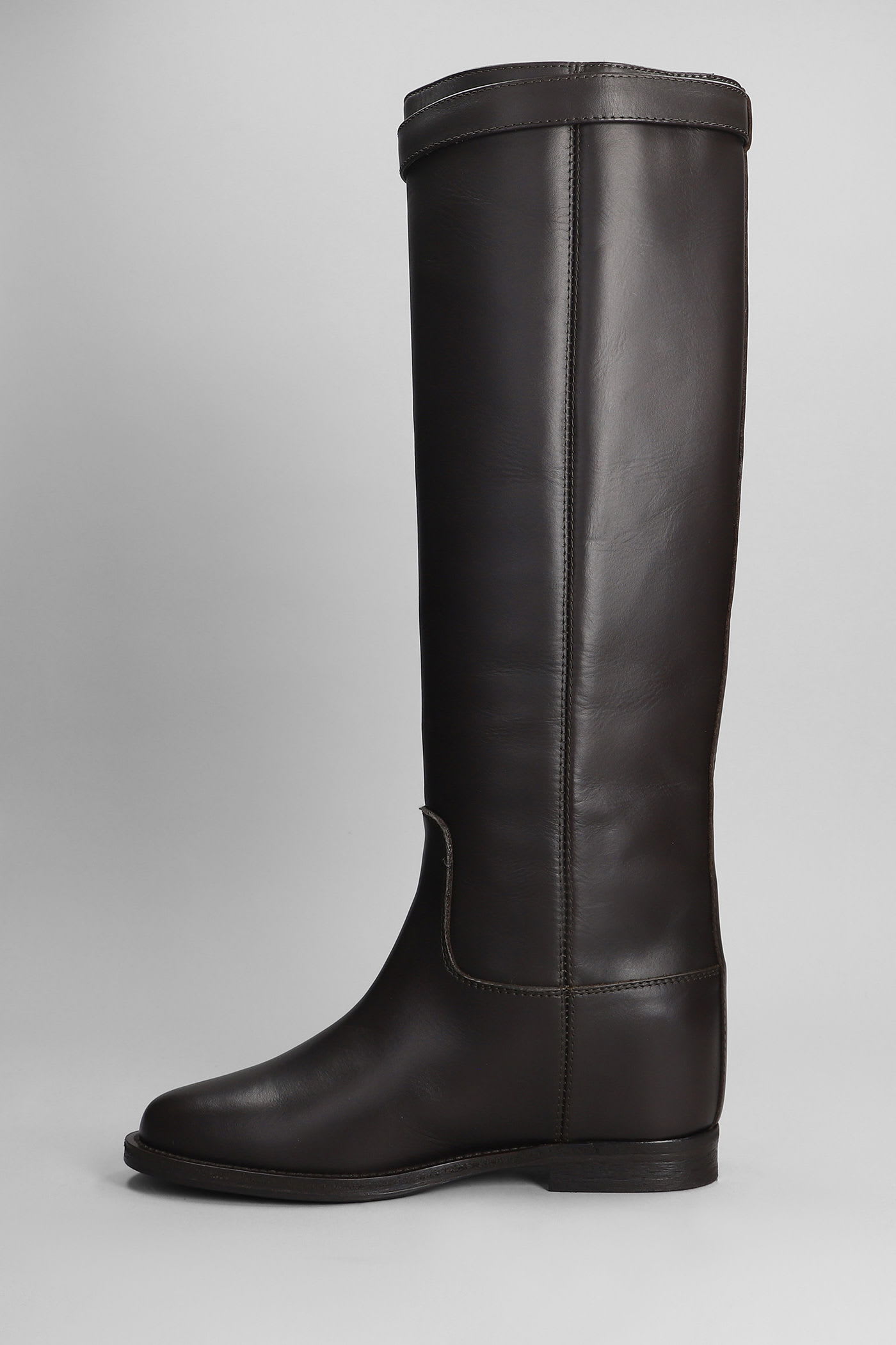 Via Roma 15 Tall Leather Boots With Decorative Strap In Brown