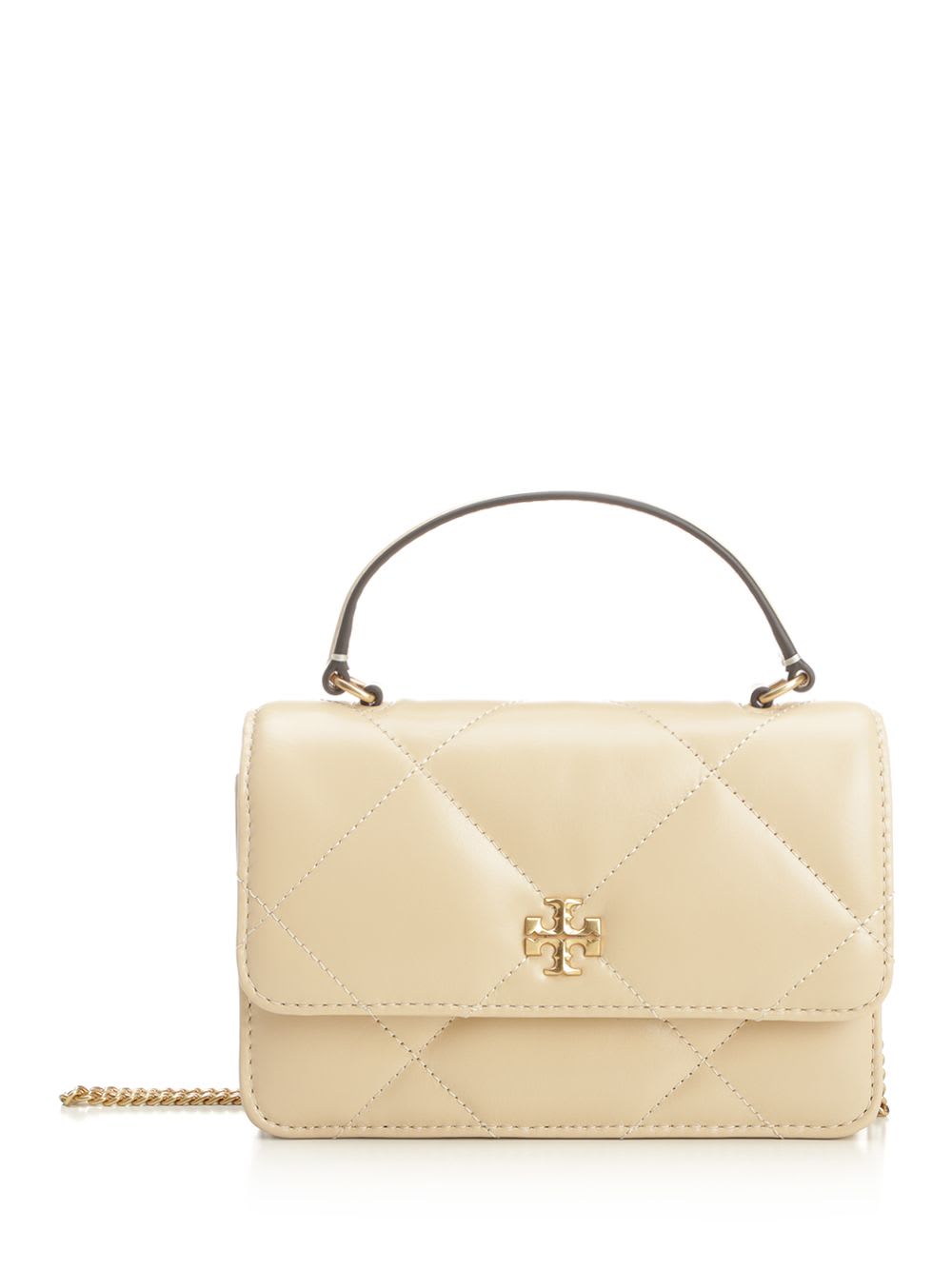 Tory Burch Mini Kira Diamond Quilt Top-handle Crossbody In Neutral