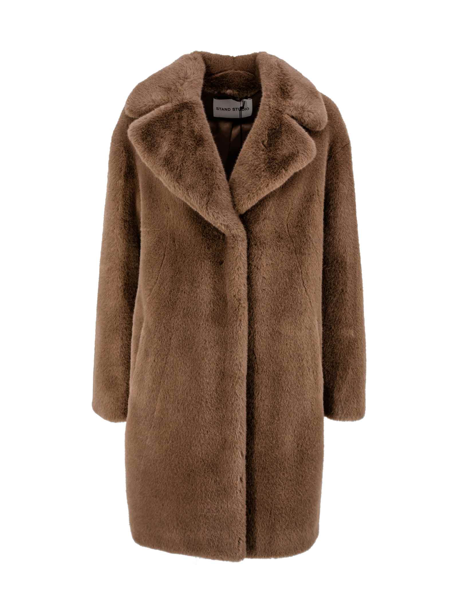 STAND STUDIO Notched-collar Faux-fur Coat