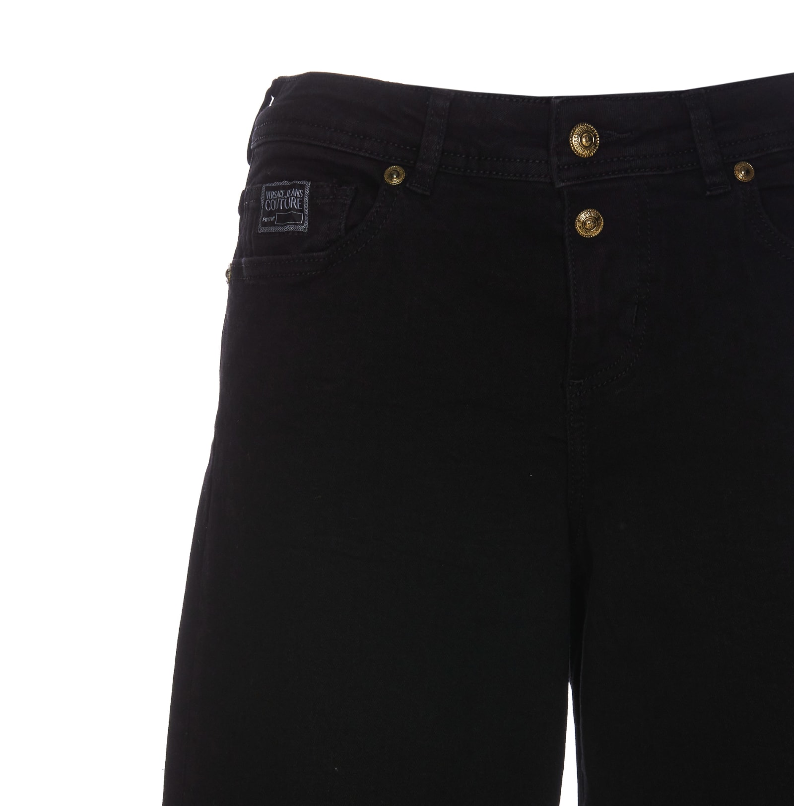 Versace Jeans Couture Wide-leg Denim Trousers Featuring Pockets In Black