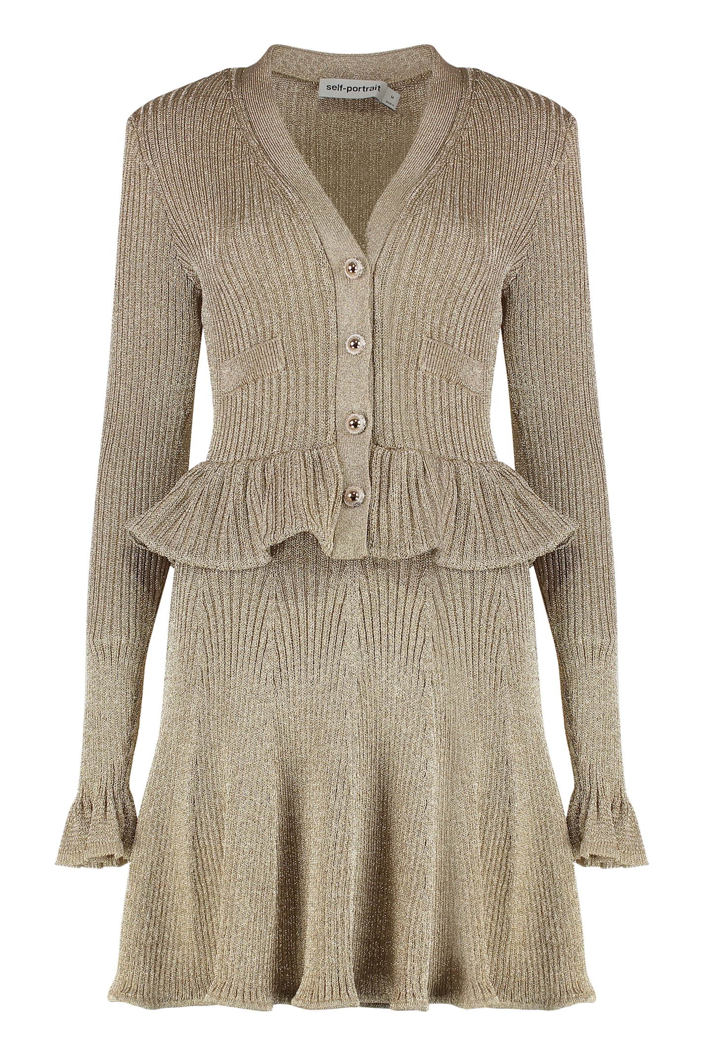 Self-portrait Lurex Knit Dress In Nude