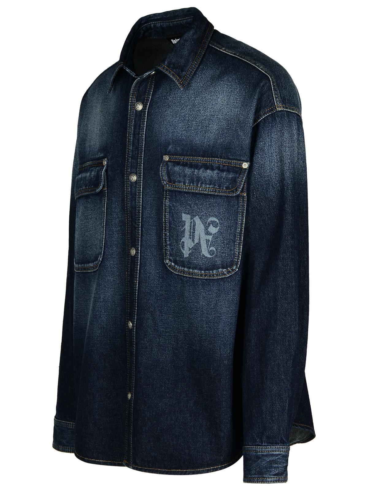 Shop Palm Angels Blue Denim Shirt