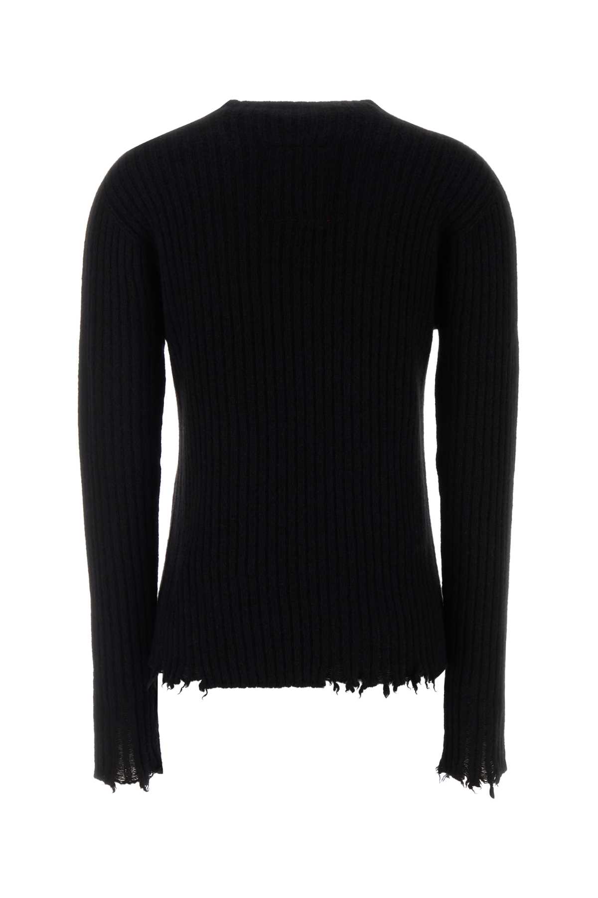 Uma Wang Ribbed Frayed Cashmere Sweater In Black