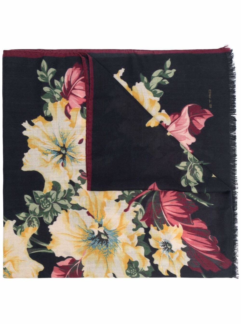 Etro Shawl With Floral Print And Logo