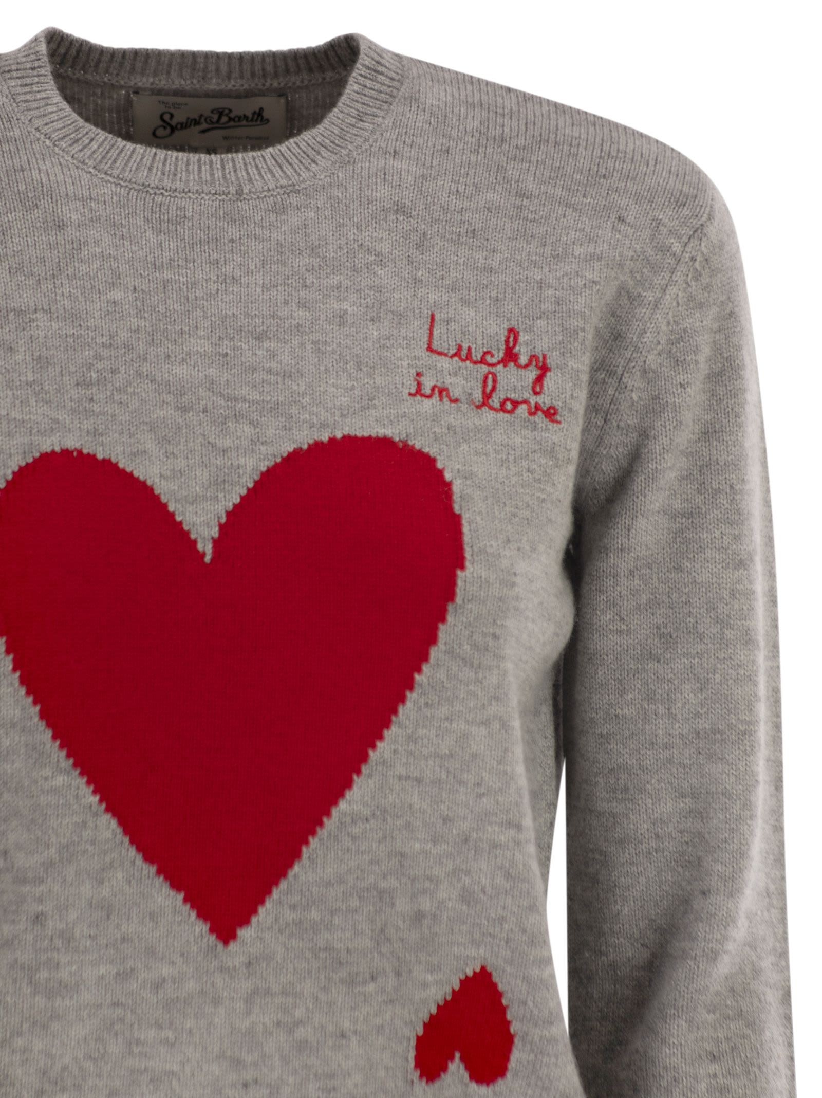 Mc2 Saint Barth Wool And Alpaca Blend Jumper With Lucky In Love Embroidery In Green