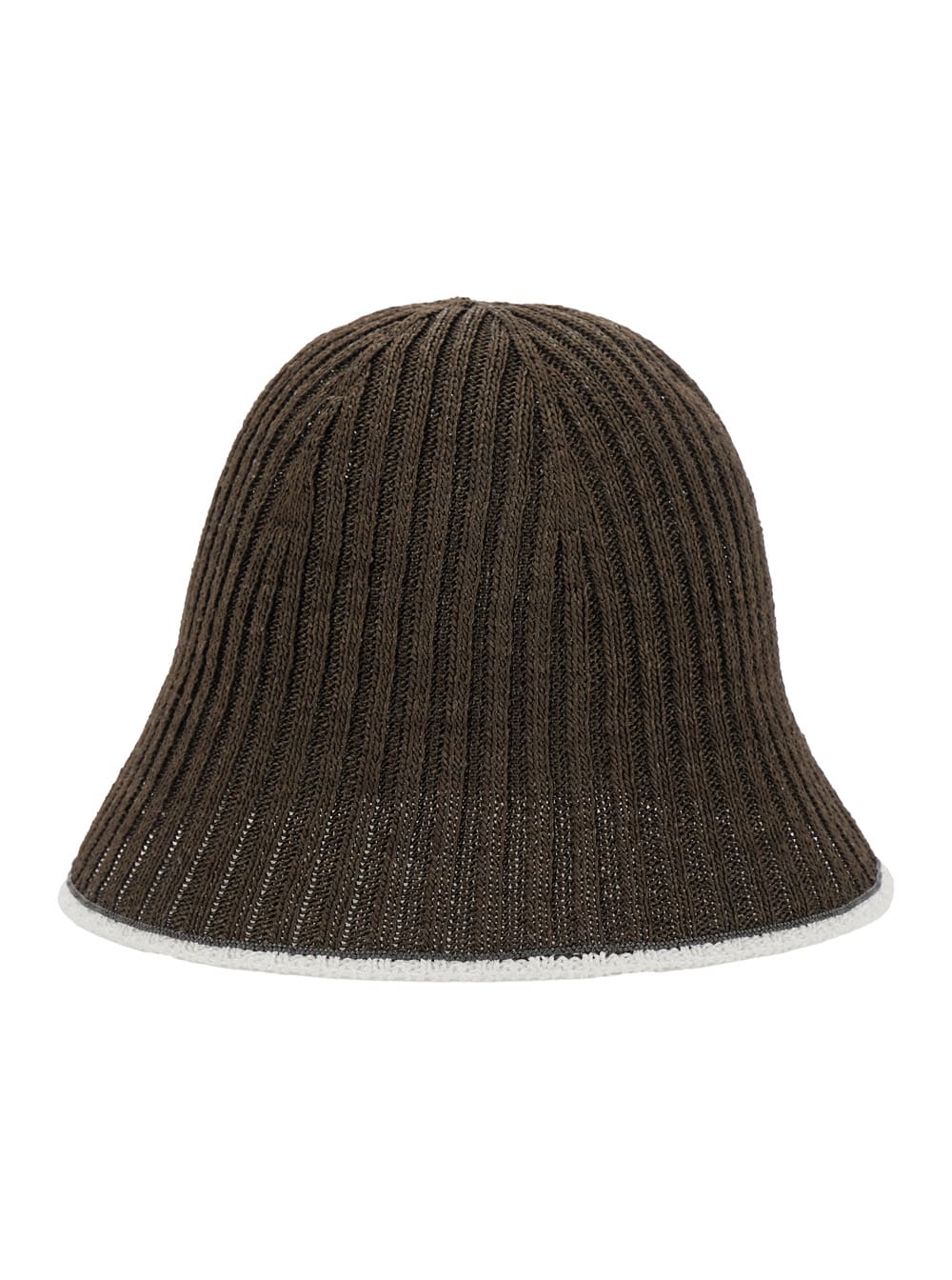 Brown Hat With Contrasting Hem And Ribbed Knit In Fabric Woman