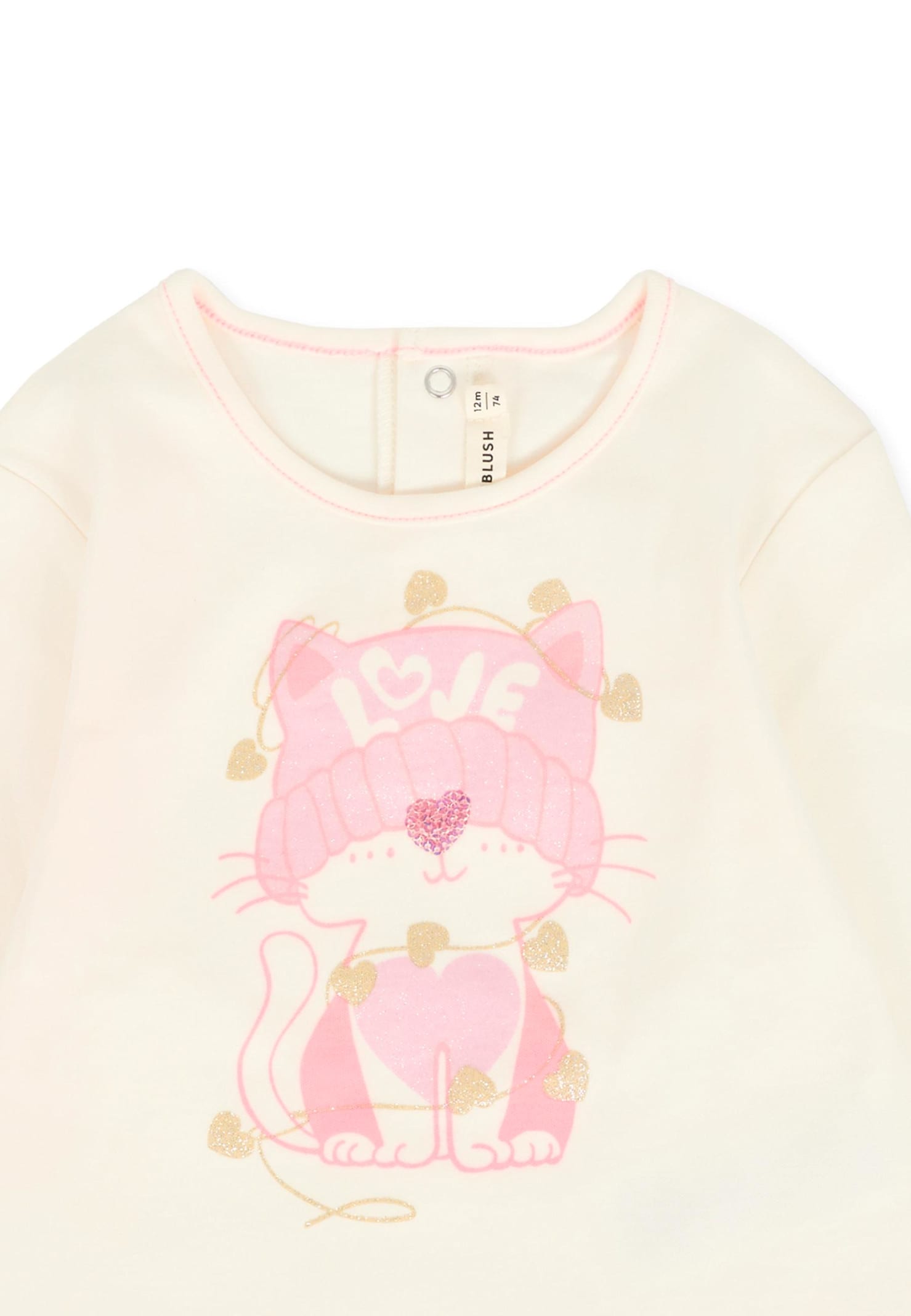 Billieblush Ivory T-shirt For Baby Girl With Cat In White