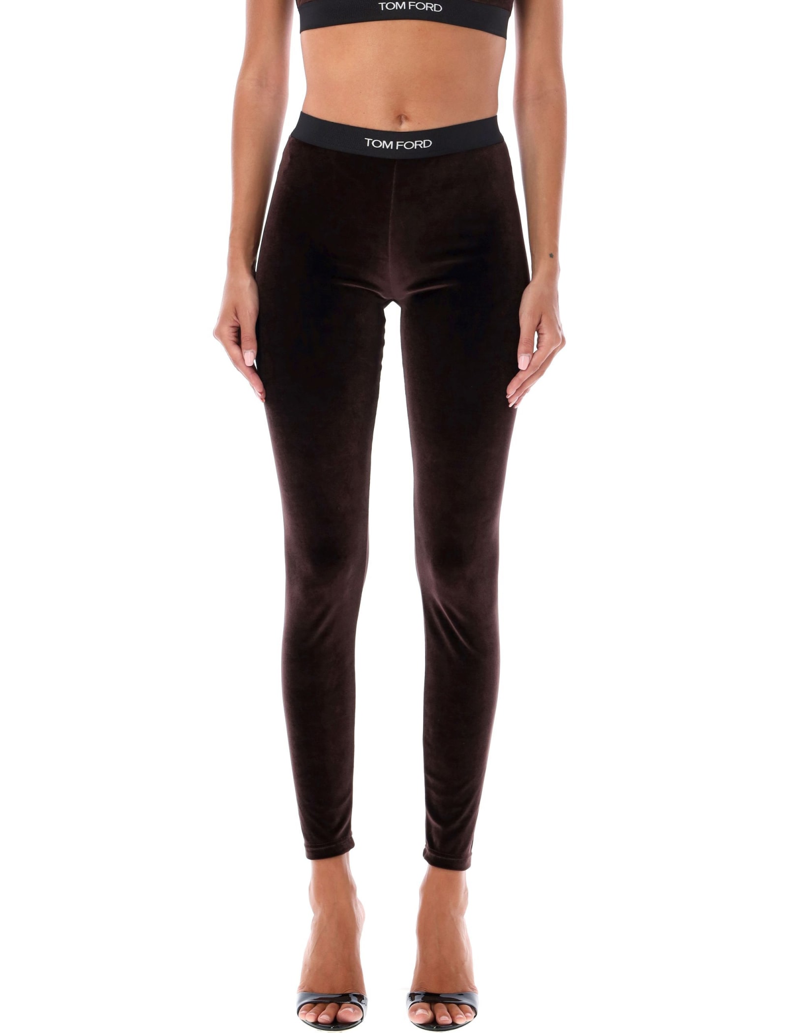 Shop Tom Ford Branded Leggings In Chocolate