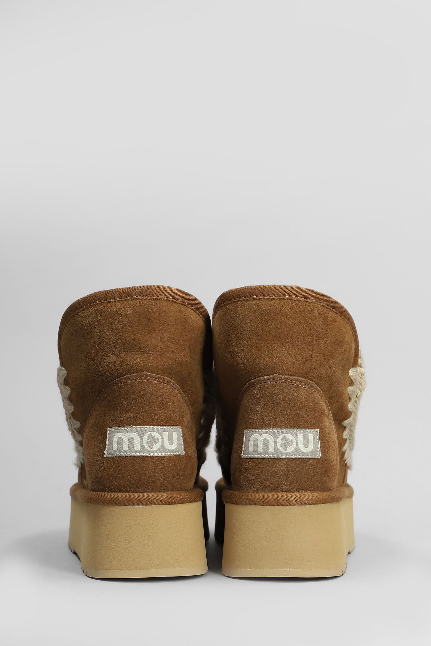 Mou Mini Eskimo Beige Ankle Boots With Logo Patch On The Rear In Leather And Suede Woman In Brown