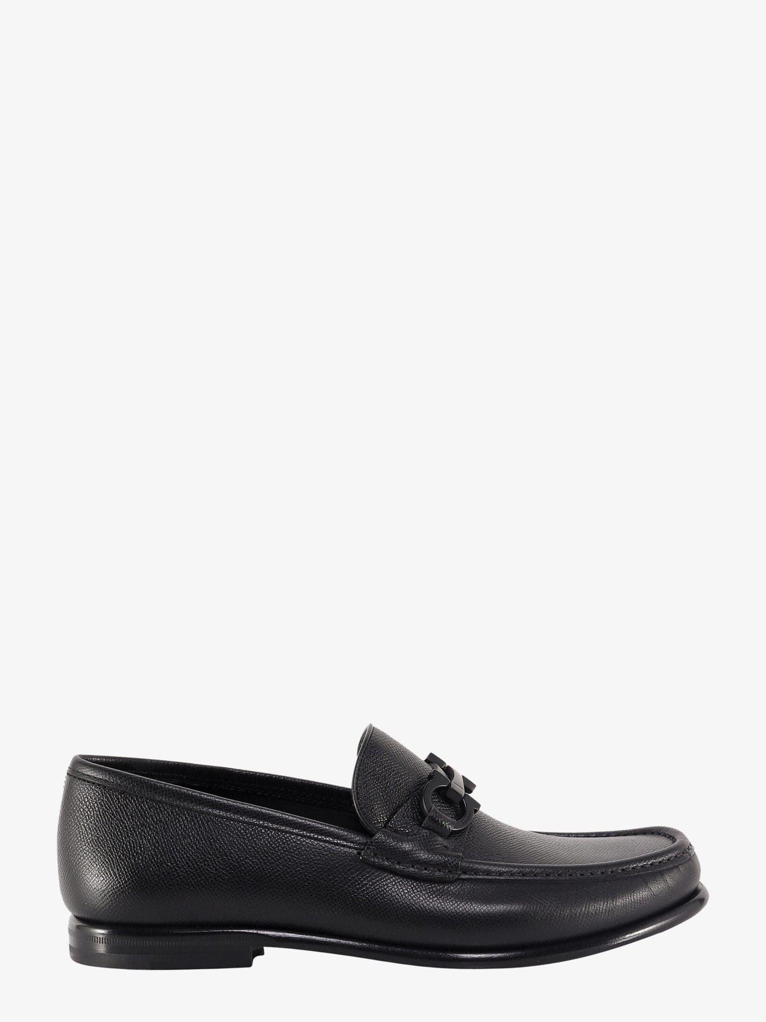 Ferragamo Crown Leather Loafer With Gancini Detail In Black