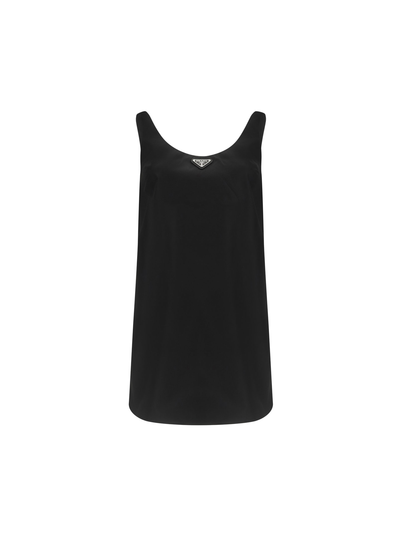Prada Triangle-logo Mini Dress In Black