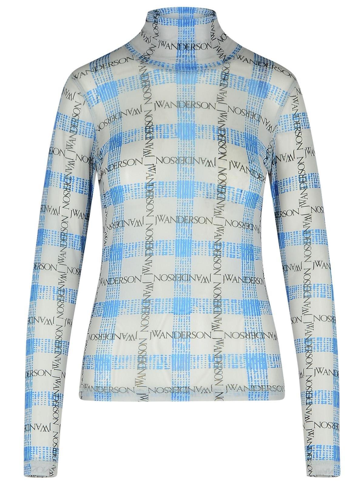 J.W. Anderson J. W. Anderson Logo Grid Check Printed Sheer Long Sleeved Top