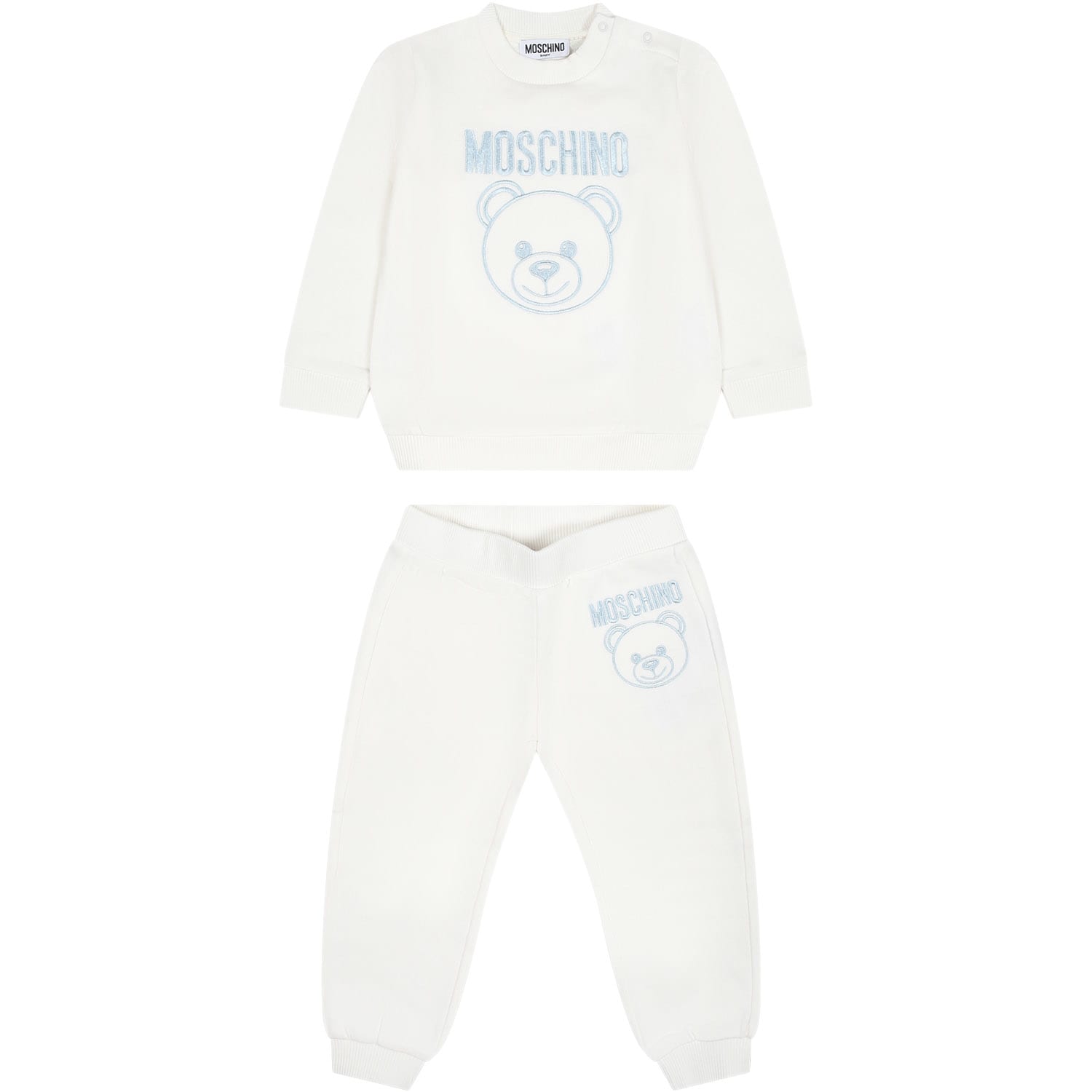 Moschino White Set For Baby Boy With Teddy Bear And Logo