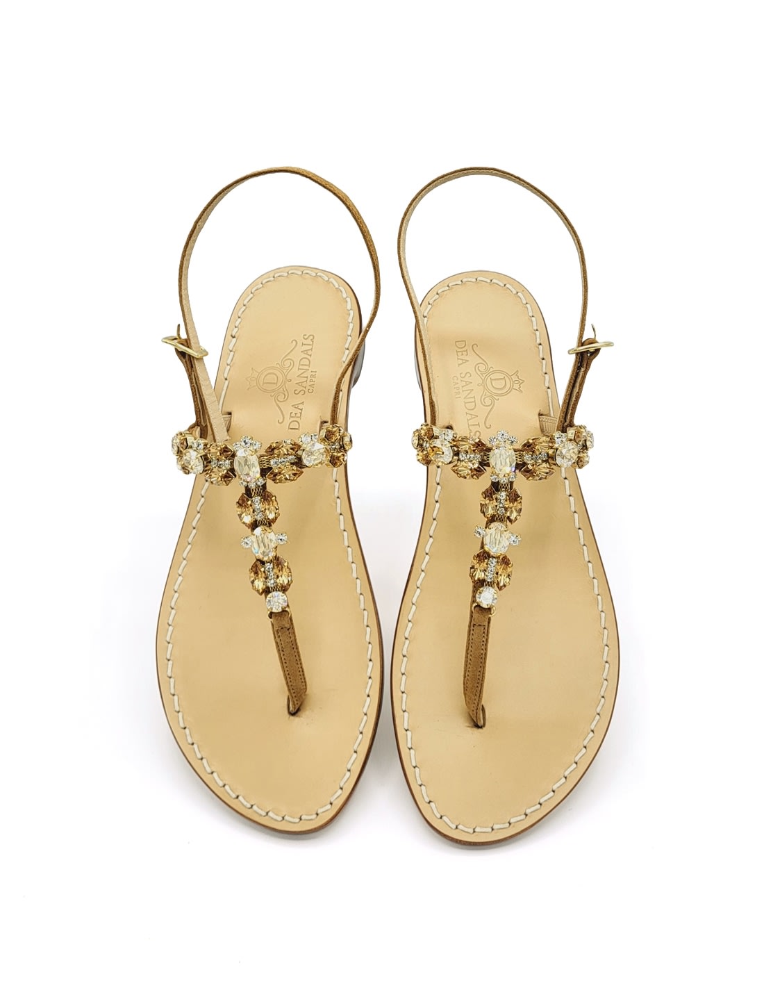 Dea Sandals Pizzolungo Amber Gold Jewel Sandals In Leather, Amber, Platinum Gold Laminated