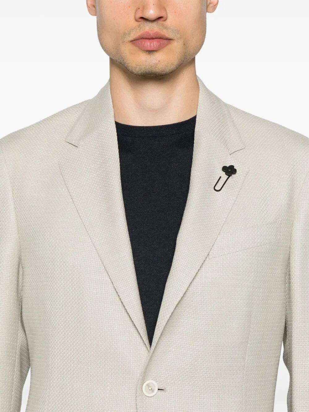 Lardini Textured Beige Tailored Jacket With Notched Lapel