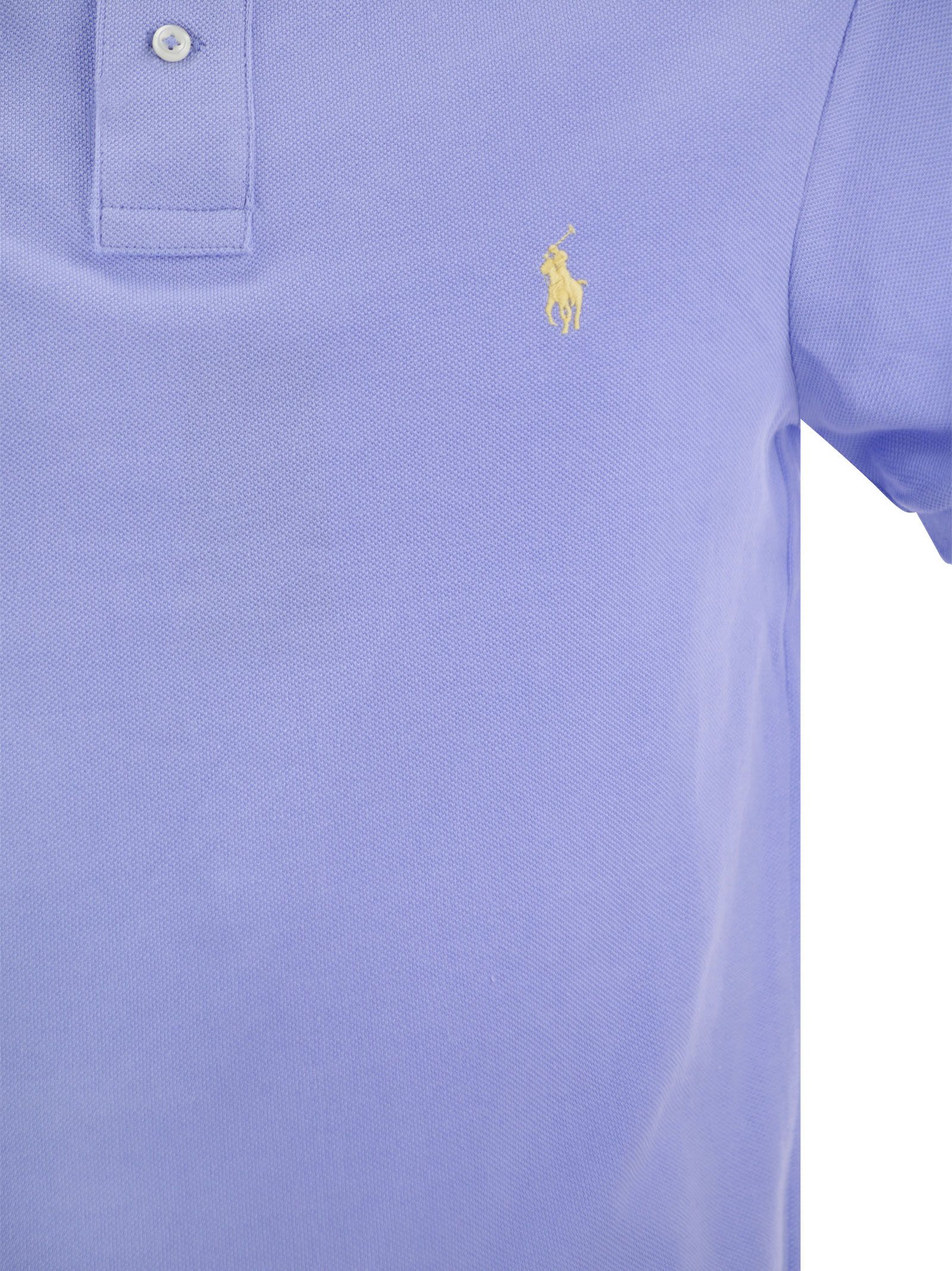 Shop Polo Ralph Lauren Slim-fit Pique Polo Shirt In Light Blue