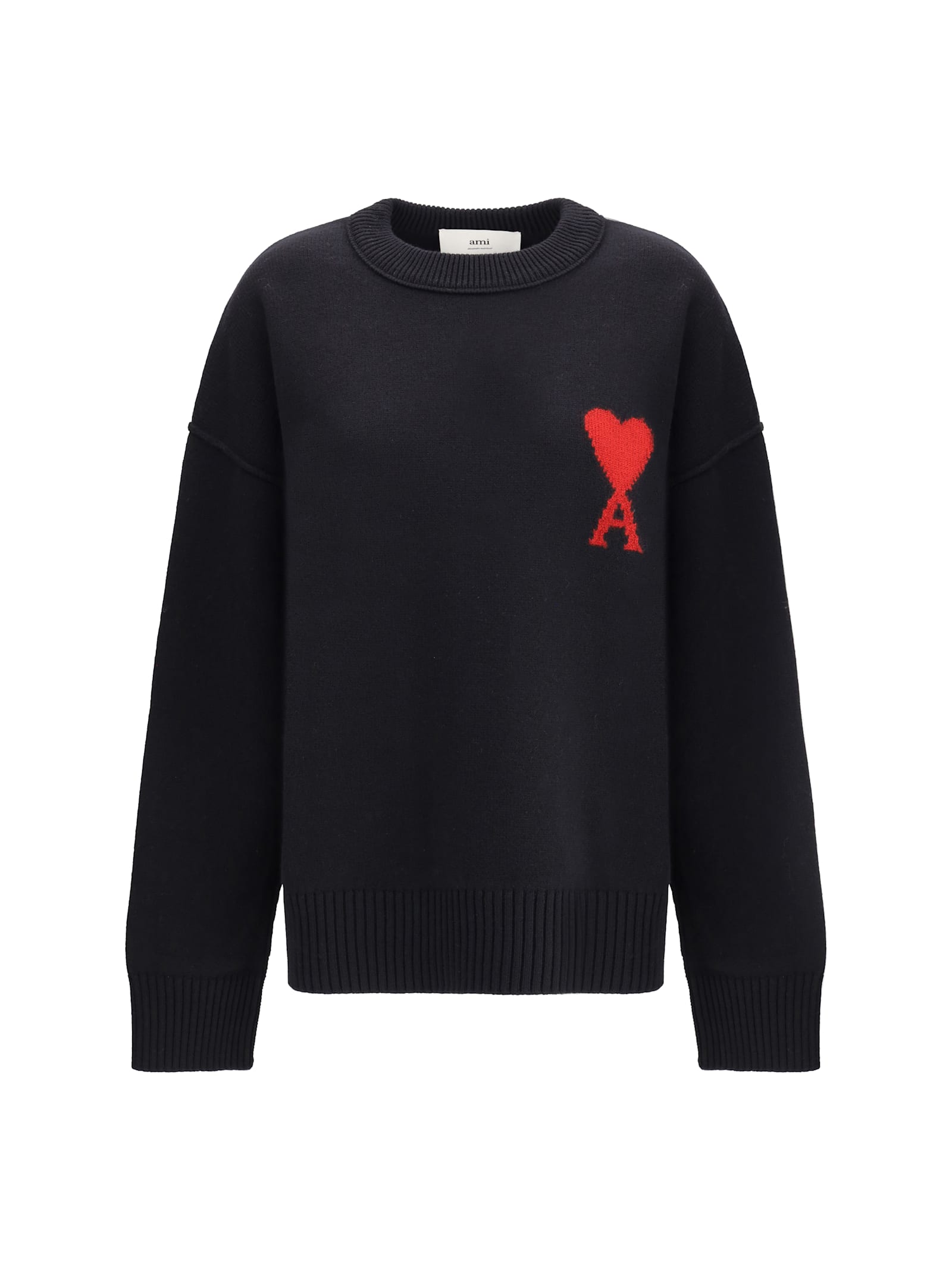 Ami Alexandre Mattiussi Ami Paris Ami De Coeur Wool Sweater In Black