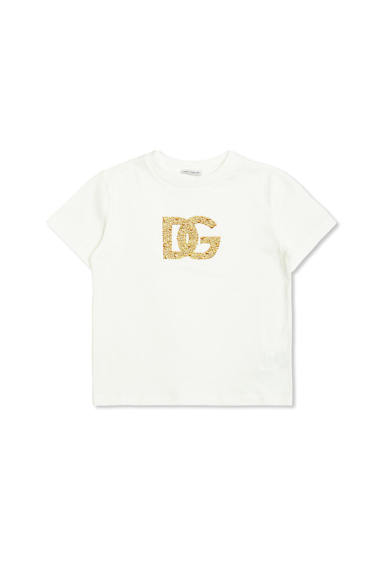 Dolce & Gabbana Girl's Embellished Interlocked Logo-print T-shirt