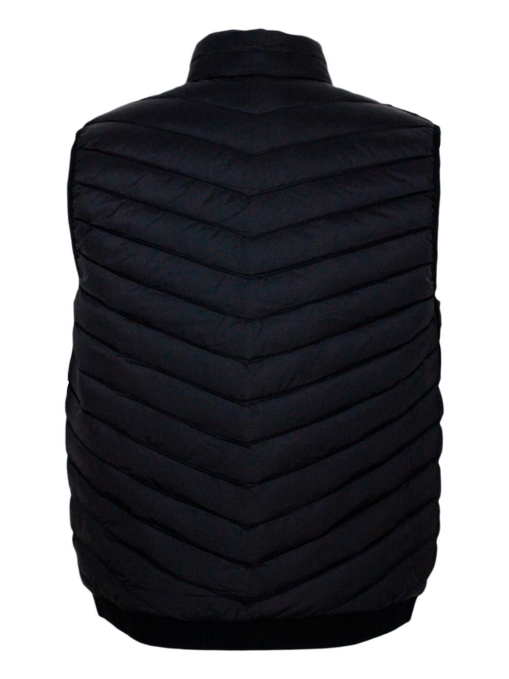 Shop Armani Collezioni Sleeveless Vest In Light Down Jacket With Logoed And Elasticated Bottom And Zip Closure In Black