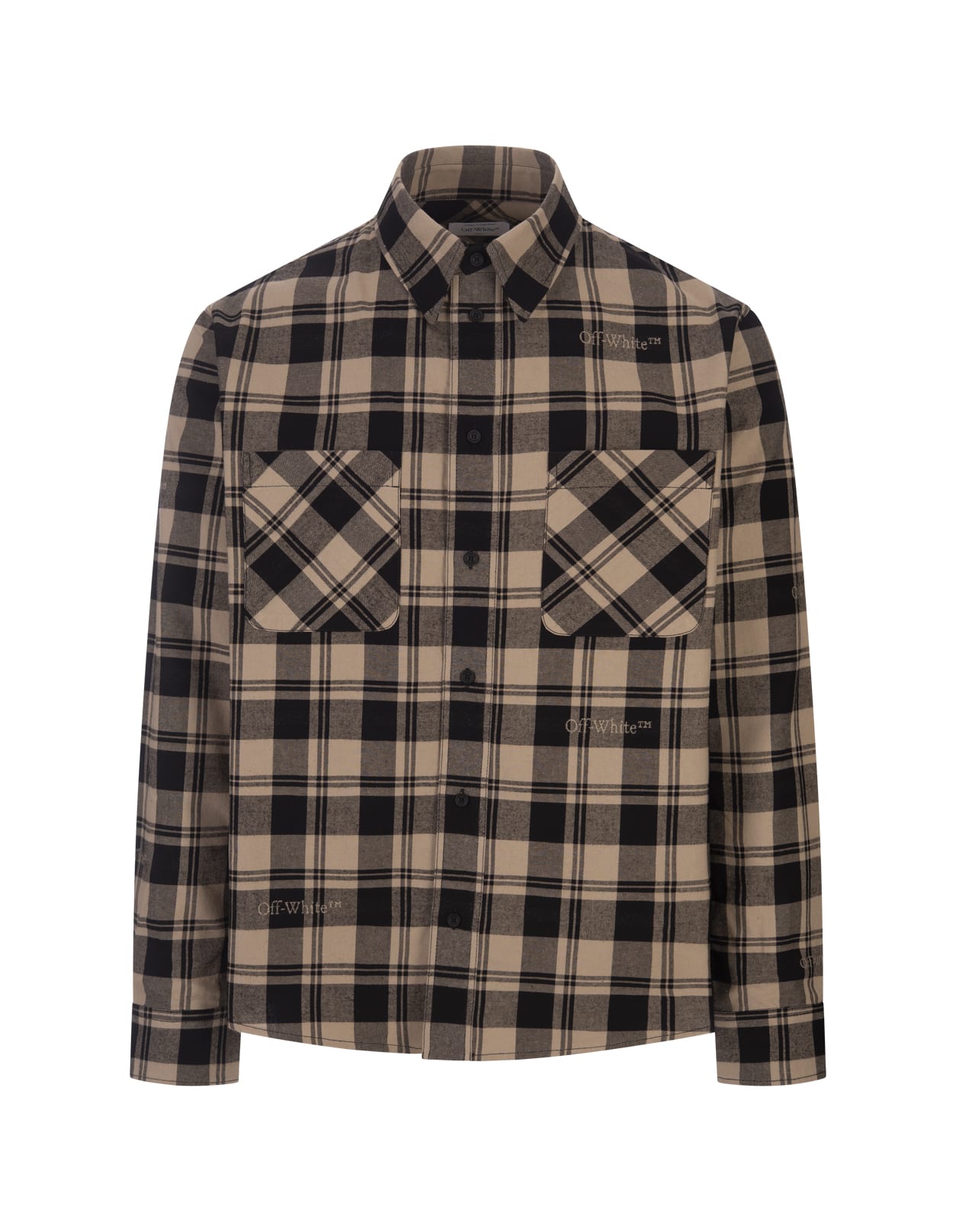 Shop Off-white Beige Check Cotton Shirt In Brown