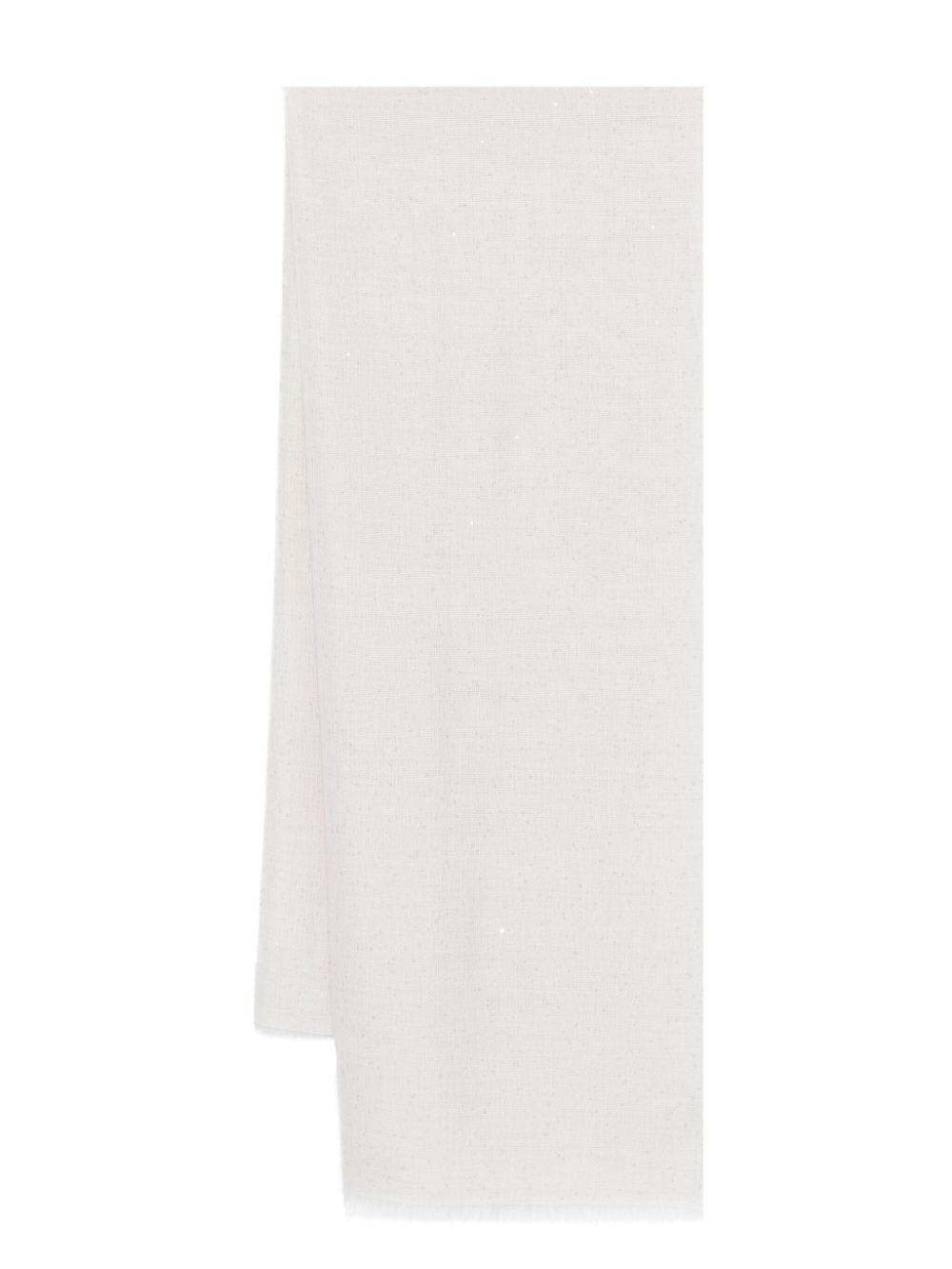 Shop Brunello Cucinelli Sequin Embellished Frayed Edge Scarf In Madreperla