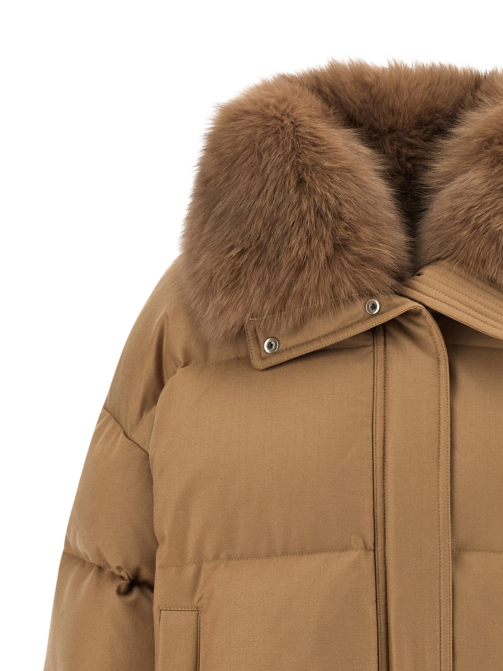 Yves Salomon Down Jacket With Mittens Puffer Jackets Beige In Brown