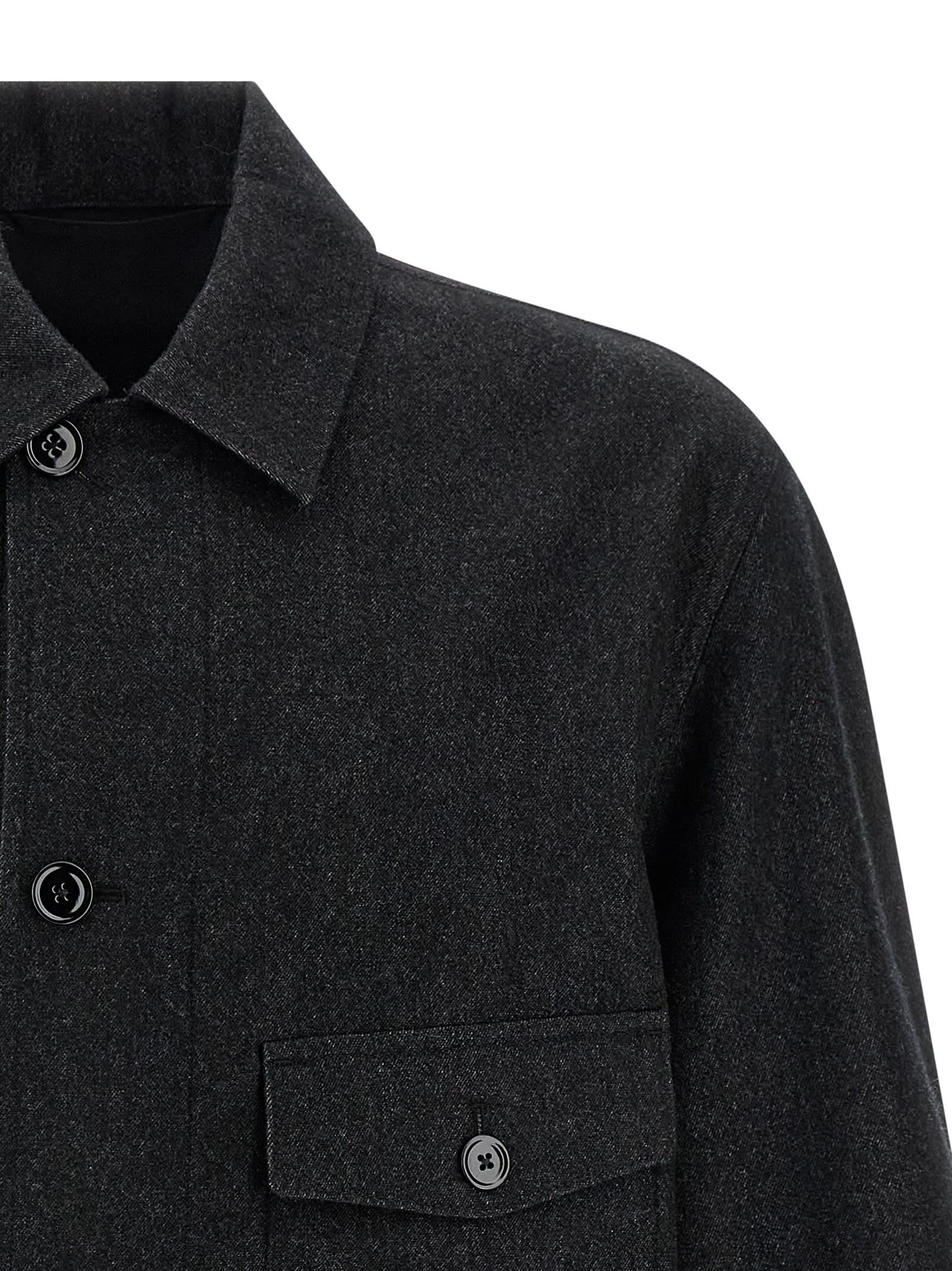 Lemaire Wool Shirt Jacket Chest Pocket In Black