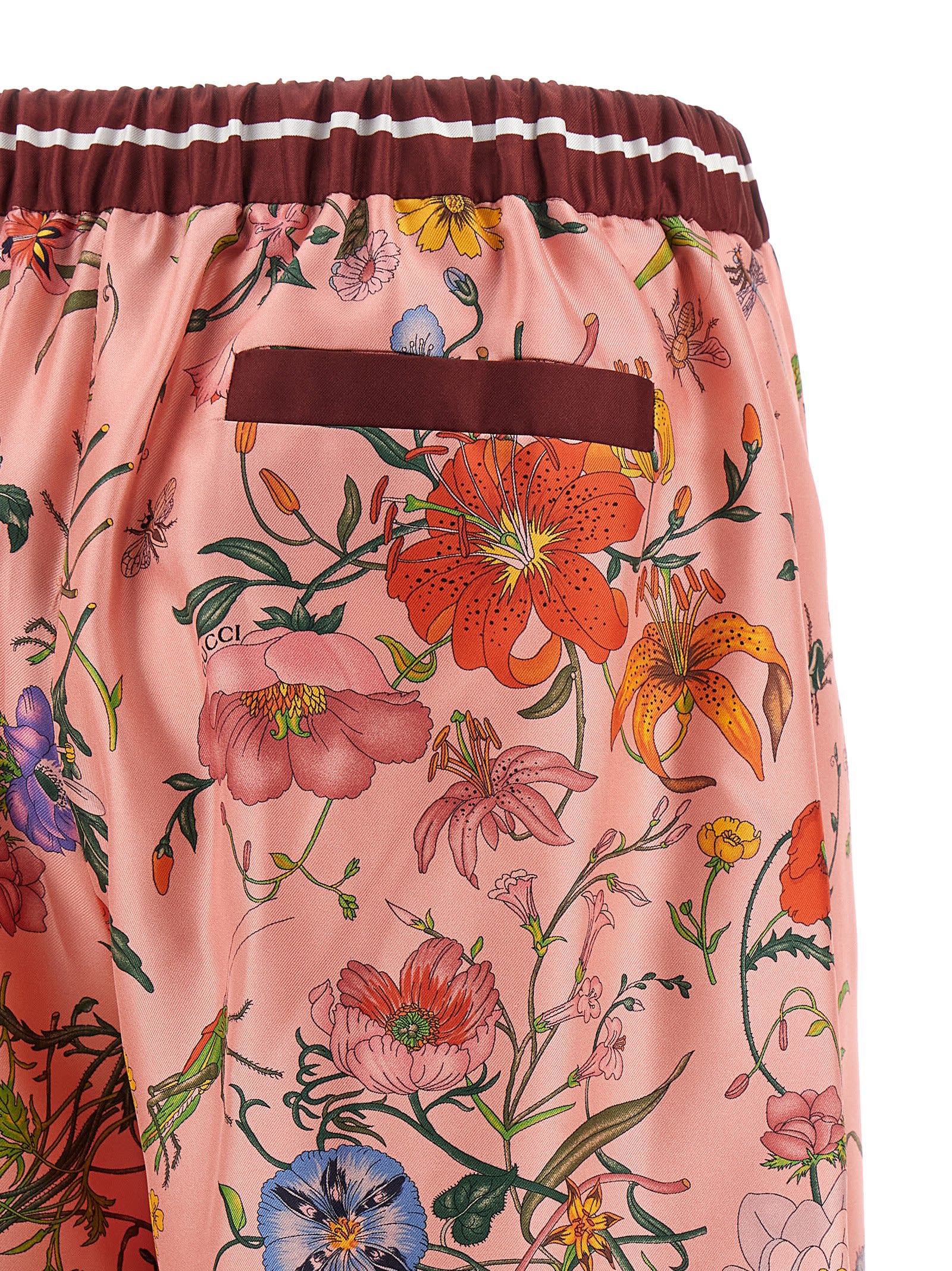 Gucci Floral Print Trousers With Drawstring In Multi