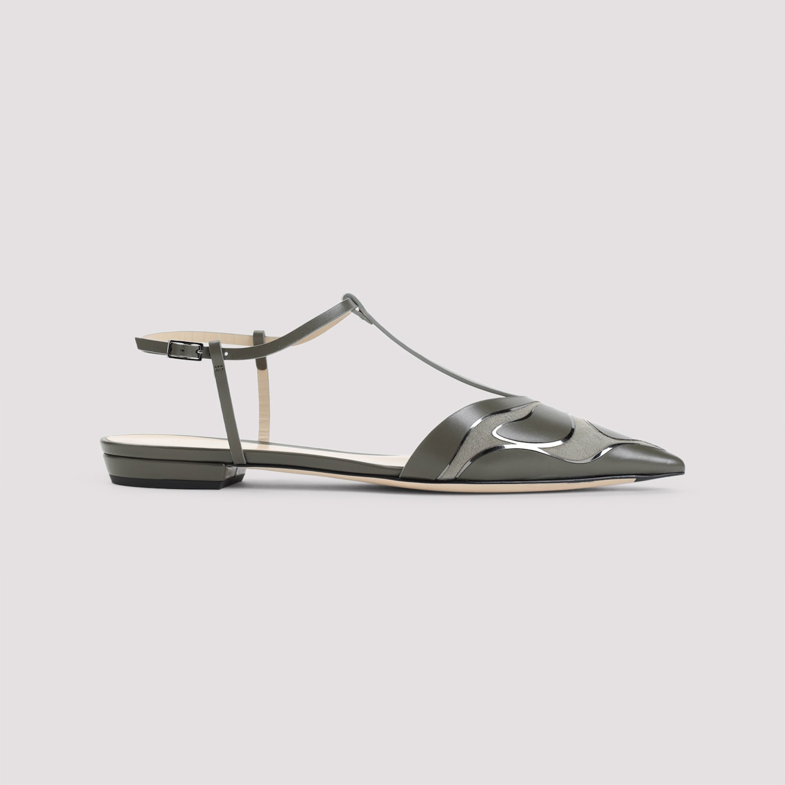Giorgio Armani Pointed Leather Ballet Flats In Militare