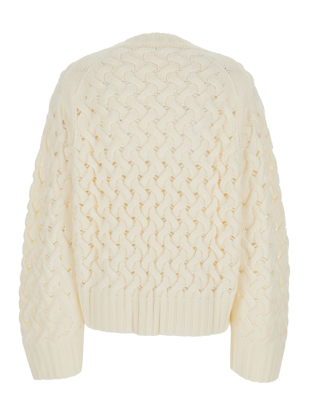 P.a.r.o.s.h White Crewneck Sweater With Ribbed Trims And Braided Design In Wool Woman In Neutral