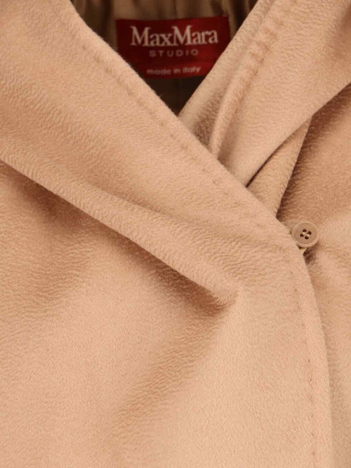 Max Mara Belted Waist Hooded Jacket Pockets In Brown