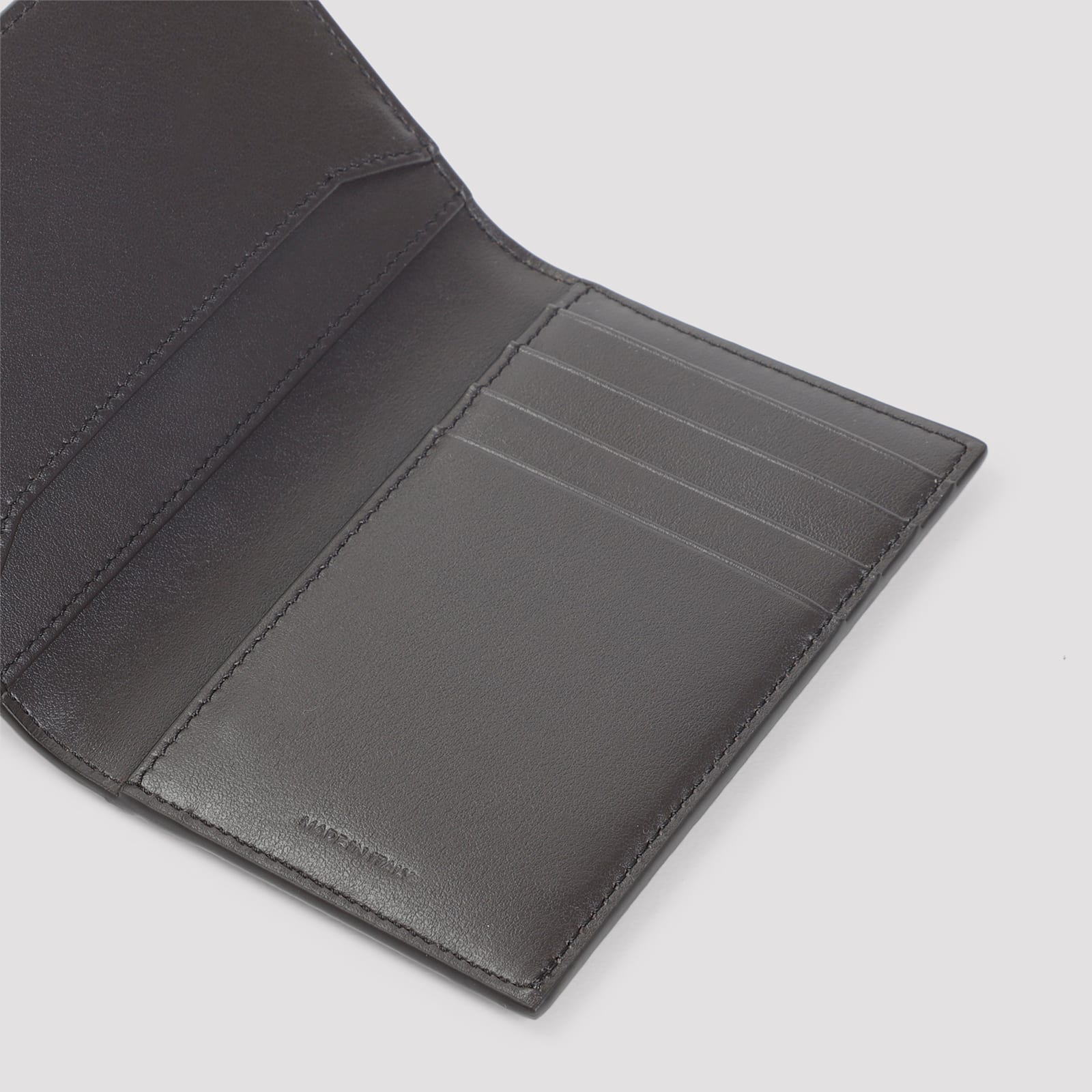 Celine Vertical Card Holder In Grained Calfskin In Gray