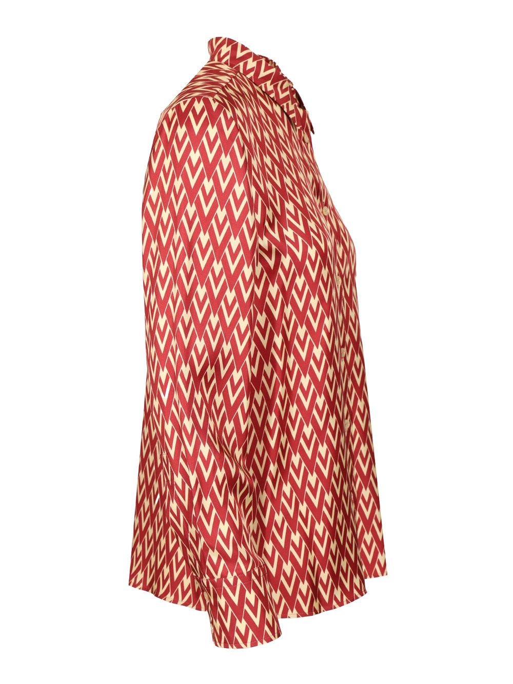 Valentino Geometric Print Collared Long Sleeve Shirt In Red
