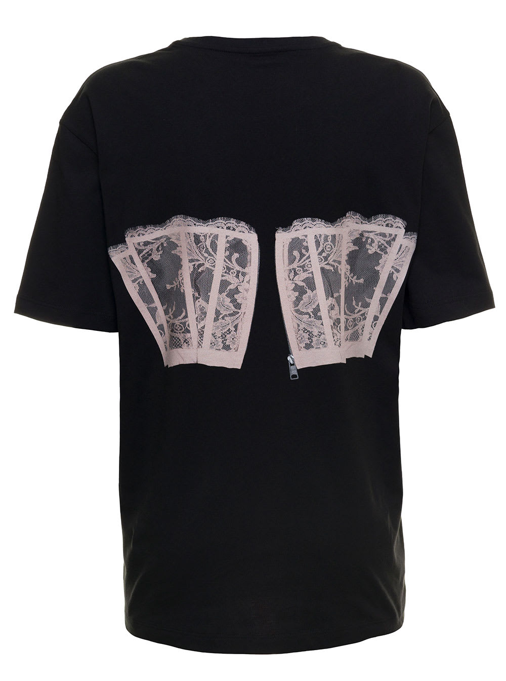 Shop Alexander Mcqueen Womans Black Cotton T-shirt With Corset Print