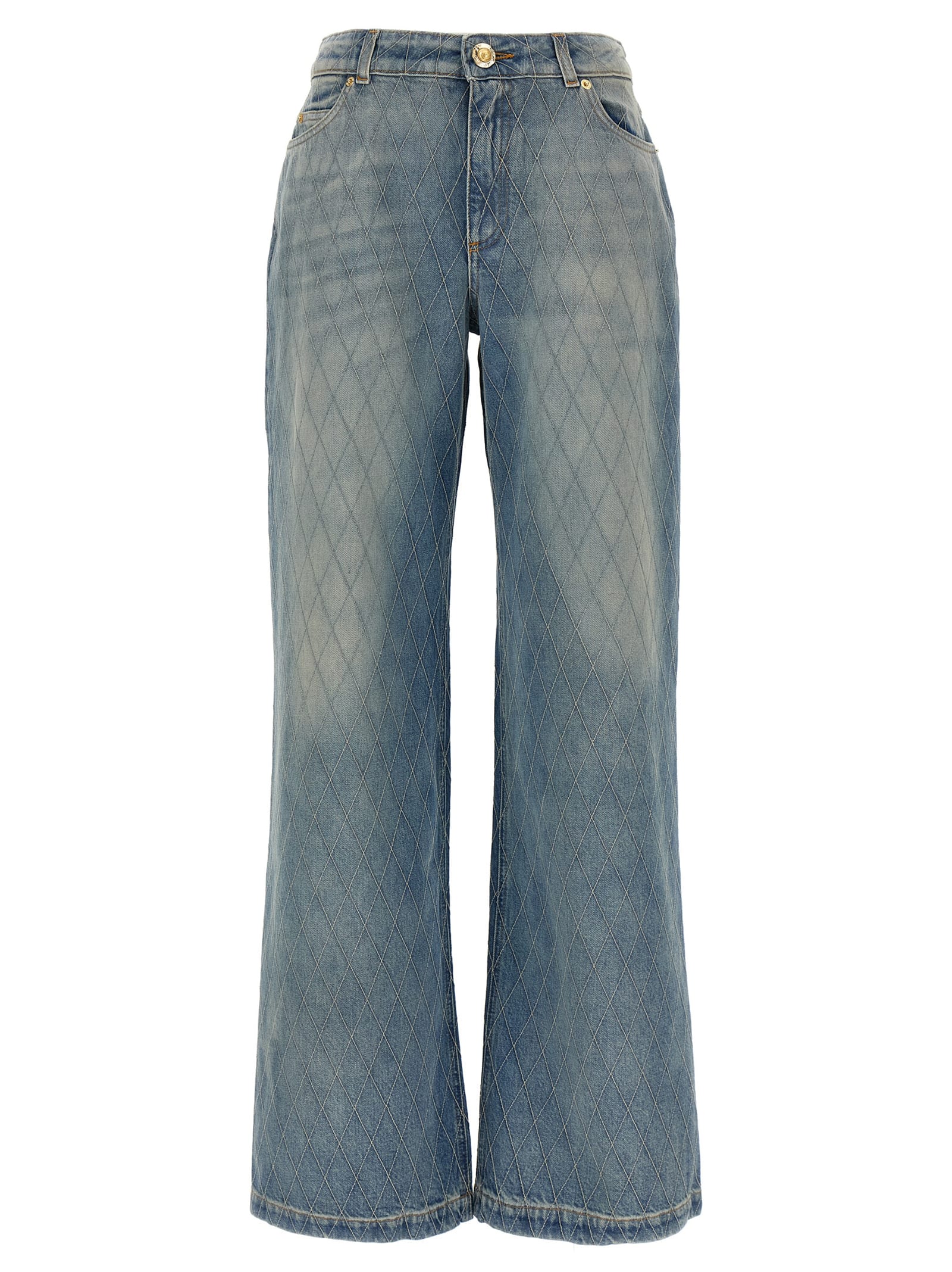 Balmain Wide-leg Quilted Trousers Pockets Loops In Blue