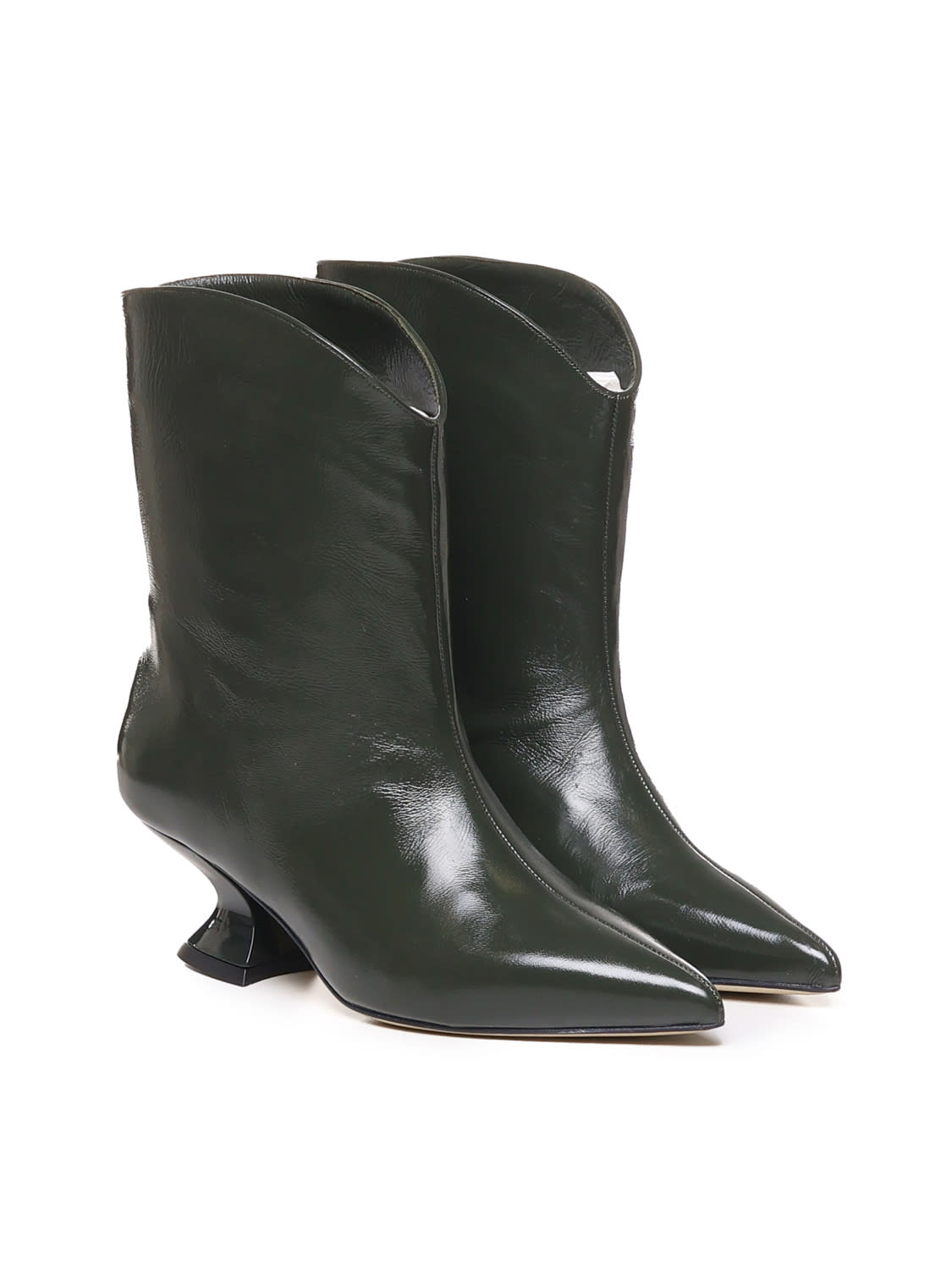 Shop Alchimia Leather Ankle Boot With Low Heel In Green