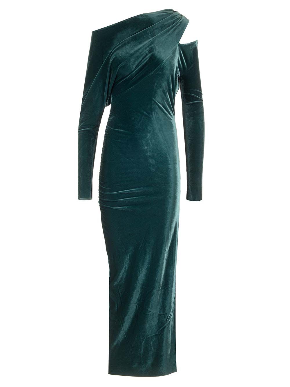 Lauren Velvet Asymmetrical Draped Long Dress In Strech Velvet Jersey