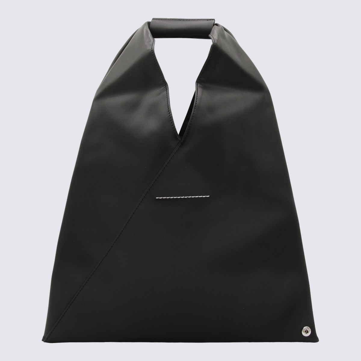 Shop Mm6 Maison Margiela Black Leather Blend Small Triangle Japanese Tote Bag