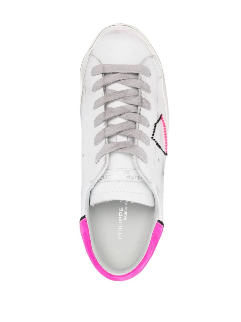 Shop Philippe Model Prsx Low Sneakers - White And Fuchsia