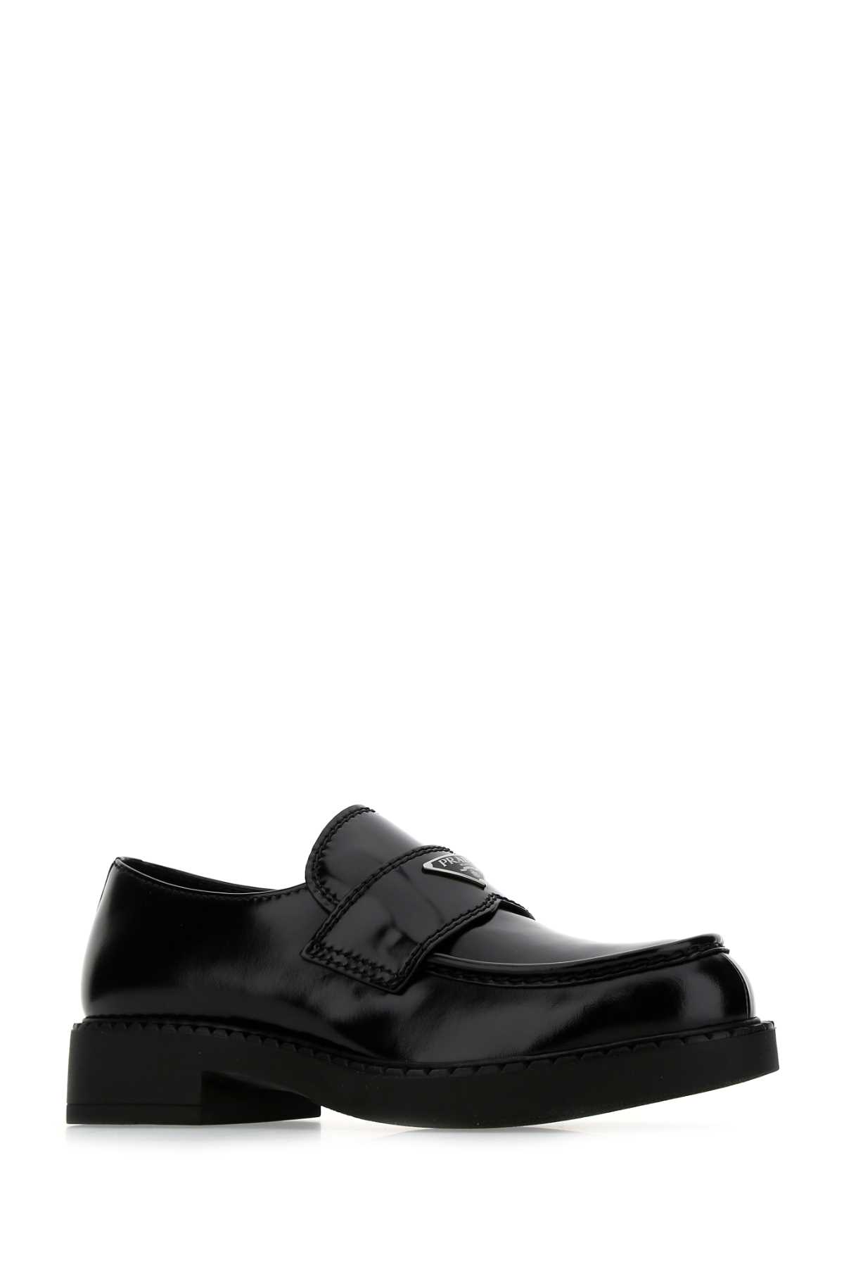 Shop Prada Black Leather Loafers In Nero