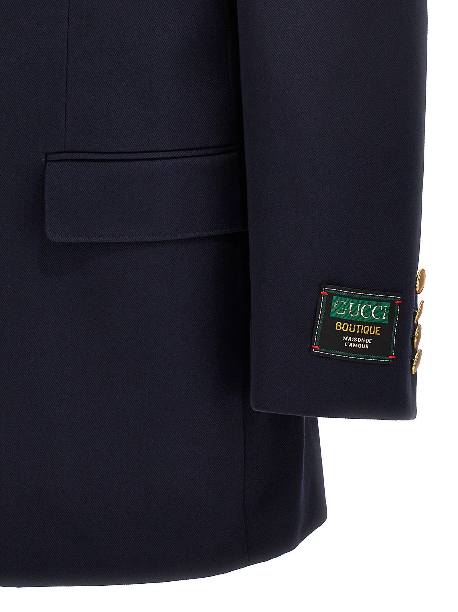 Shop Gucci Gabardine Double Breast Blazer Jacket In Blue